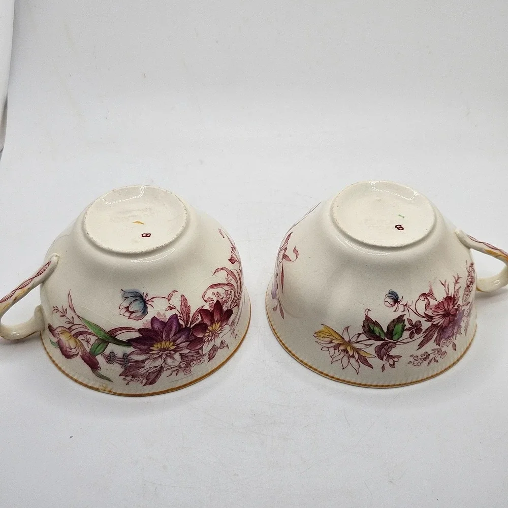 Vintage Johnson Brother's Floral Transferware Tea Cups Set of 2 Cottagecore
